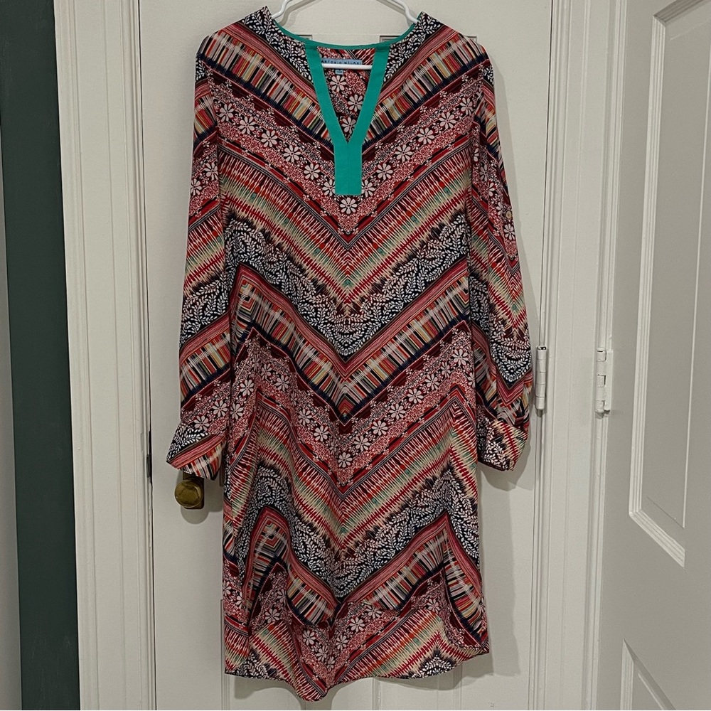 ANTONIO MELANI Red and Teal Blue Sheath Dress Size 8